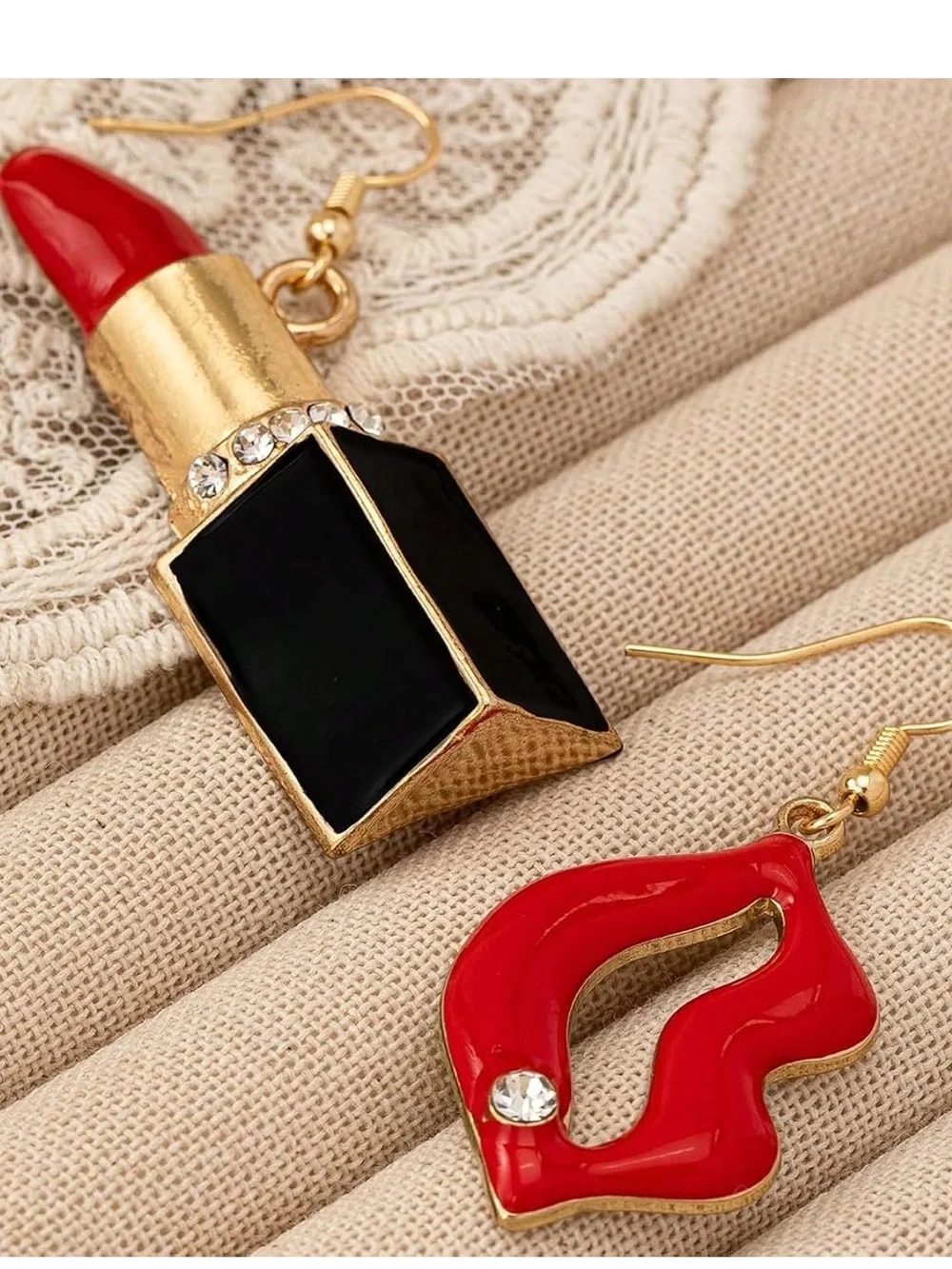 Anthropologie Red Lipstick & Lip Charm Mismatched Drop Earrings